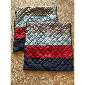 Pottery Barn Kids Block Stripe Quilted Pillow Sham Euro Red Blue Gray Washed (2)